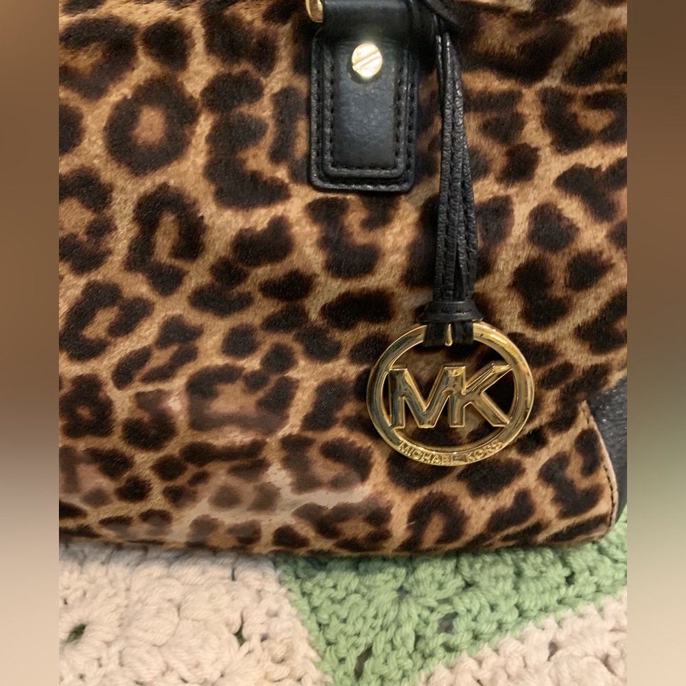 Michael Kors Leopard Calf Hair Tote Bag with Black Leather & Gold Accents - Picture 2 of 16